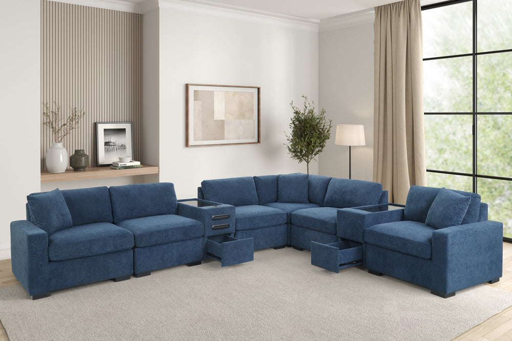 Barista 8-Piece Sectional + Consoles (Blue Performance Fabric)