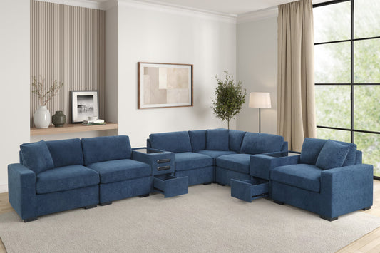 Barista 8-Piece Sectional + Consoles (Blue Performance Fabric)