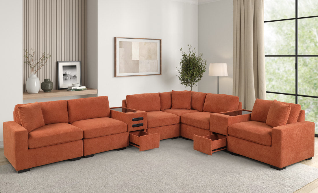 Barista 8-Piece Sectional + Consoles (Rust Performance Fabric)
