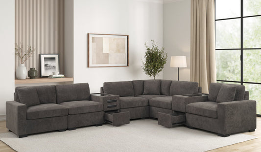Barista 8-Piece Sectional + Consoles (Chocolate Performance Fabric)