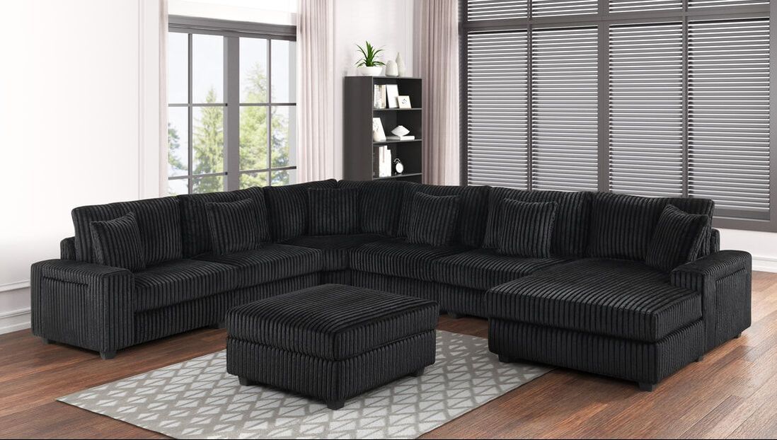 Bazooka 7-Piece Sectional Couch + Ottoman (Black)