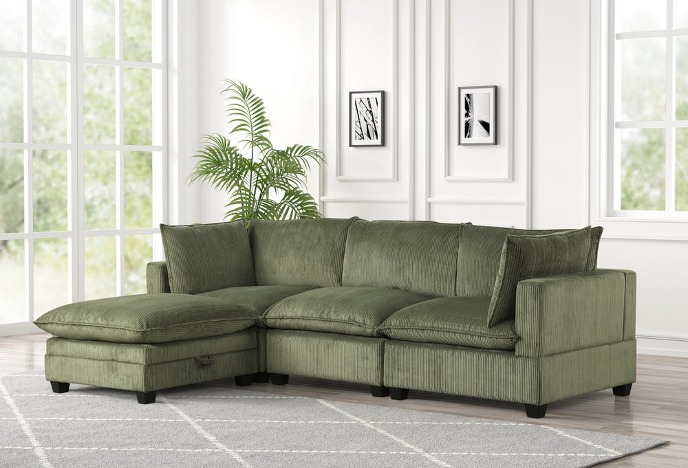 Kova-Style Modular Cloud Couch (4-Piece Olive Cord)