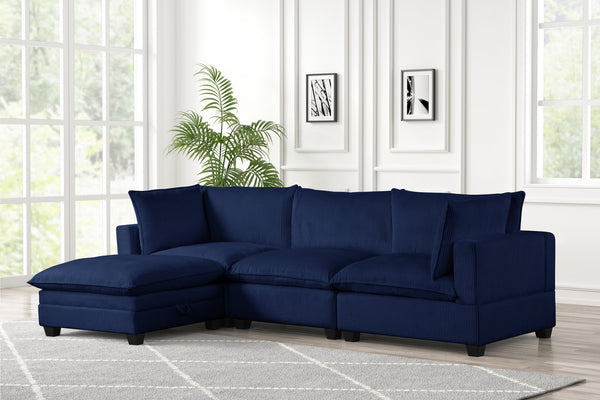 Kova-Style Modular Cloud Couch (4-Piece Navy Cord)