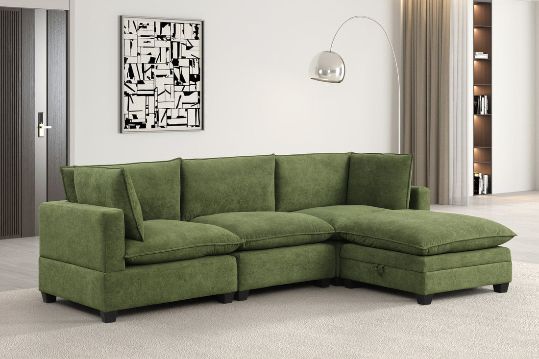 Kova-Style Modular Cloud Couch (4-Piece Olive Performance Fabric)