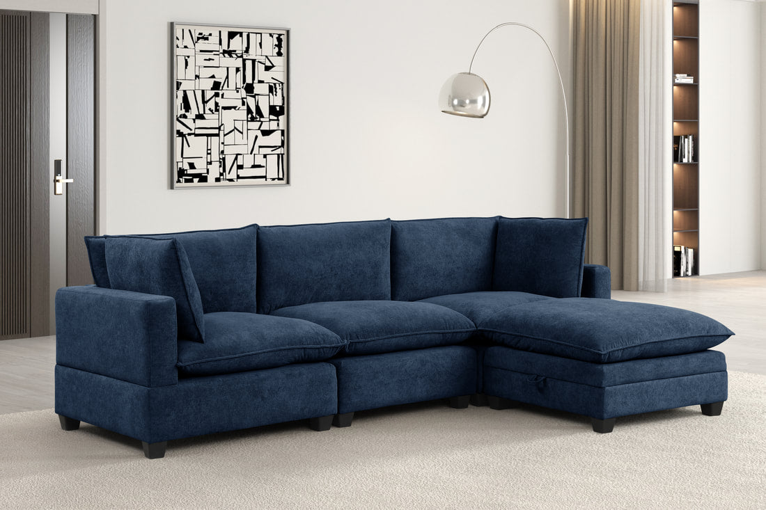 Kova-Style Modular Cloud Couch (4-Piece Navy Performance Fabric)