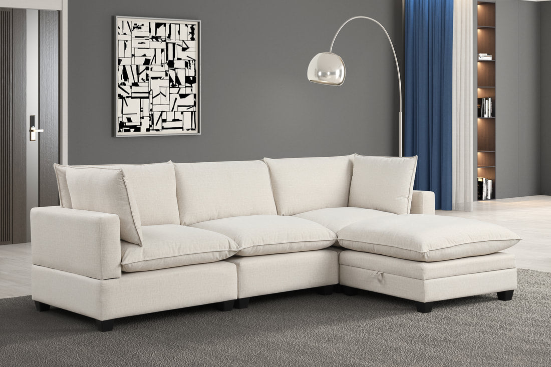 Kova-Style Modular Cloud Couch (4-Piece Beige Performance Fabric)