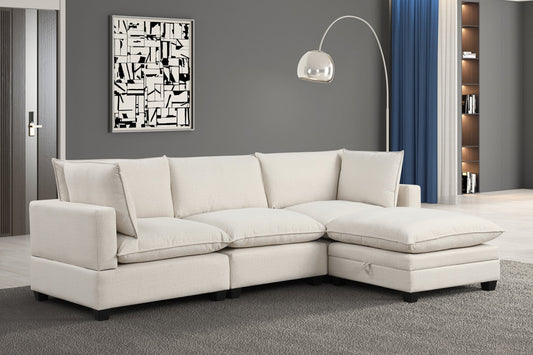 Kova-Style Modular Cloud Couch (4-Piece Beige Performance Fabric)