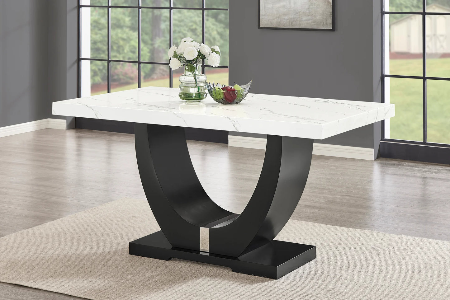 (Faux Marble) D180 Table + 6 Chairs (Black Counter Height)