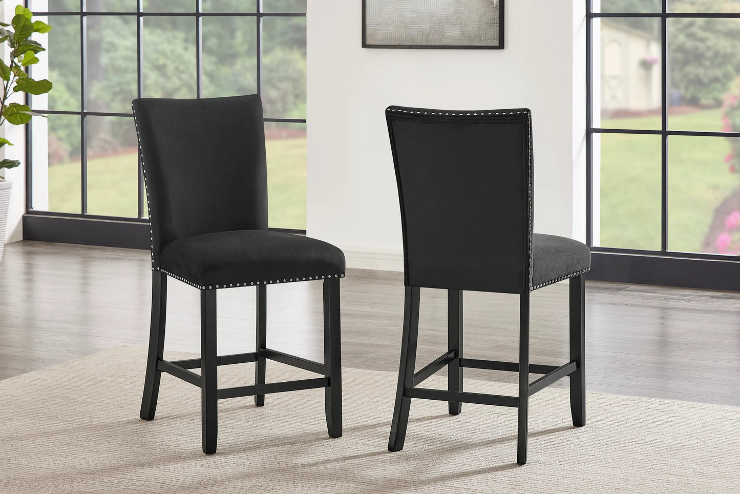(Faux Marble) D180 Table + 6 Chairs (Black Counter Height)