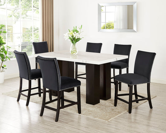 (Genuine Marble) Finley Black Table + 6 Chairs