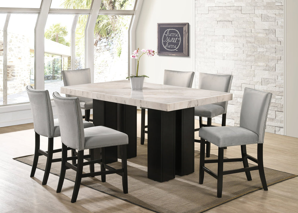 (Genuine Marble) Finley Silver Table + 6 Chairs