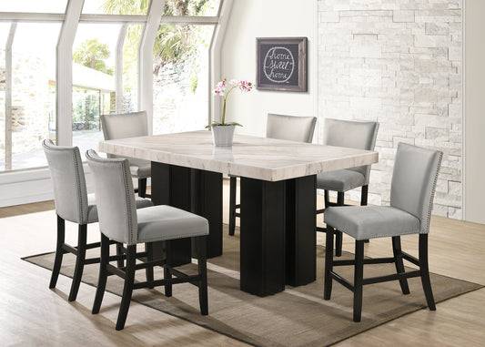 (Genuine Marble) Finley Silver Table + 6 Chairs