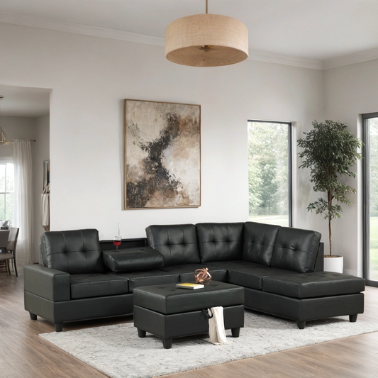 Heights Sectional (Black Vegan Leather)