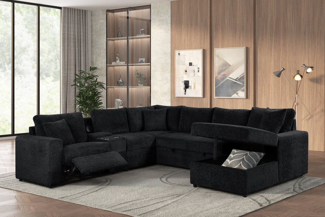 Hunter Recliner + Storage Sectional w/Consoles (Black)