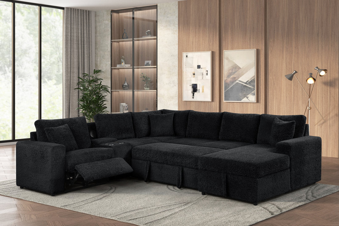 Hunter Recliner + Storage Sectional w/Consoles (Black)