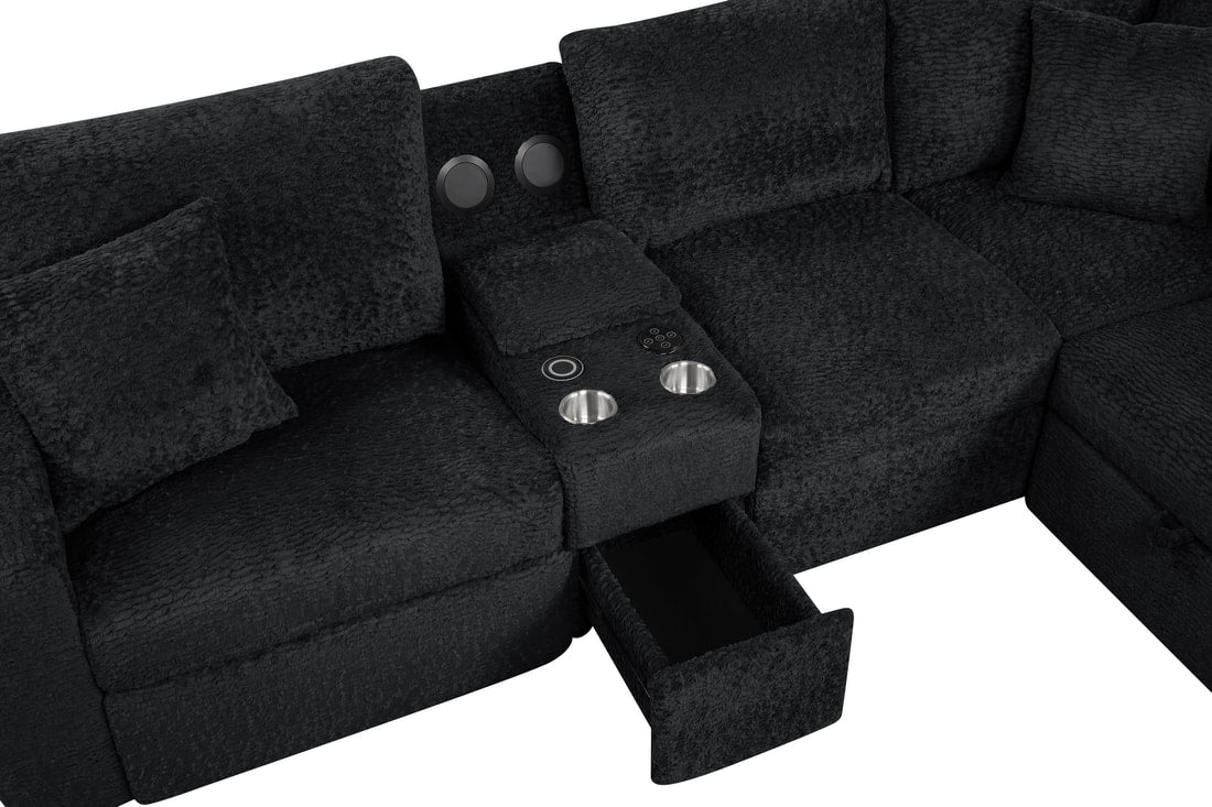 Hunter Recliner + Storage Sectional w/Consoles (Black)