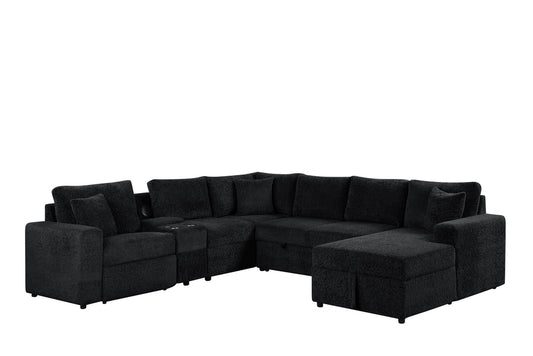 Hunter Recliner + Storage Sectional w/Consoles (Black)