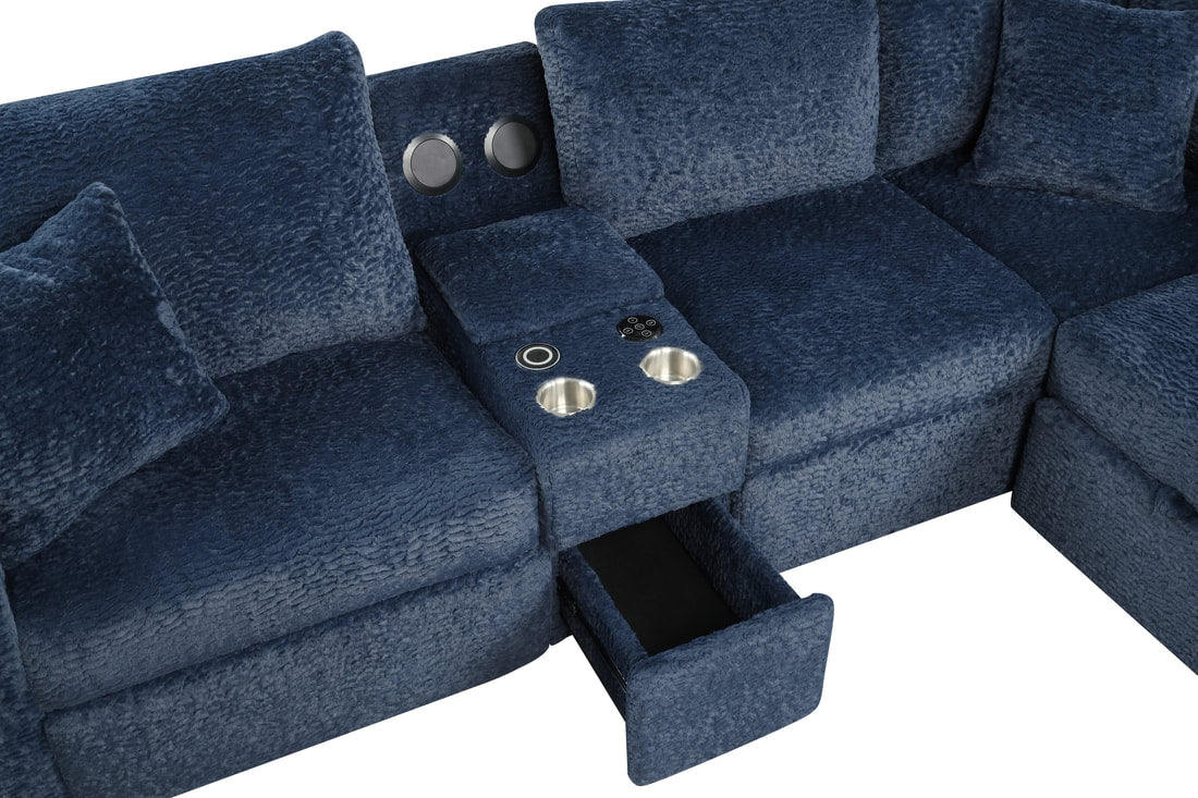 Hunter Recliner + Storage Sectional w/Consoles (Blue)