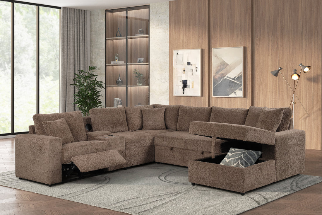 Hunter Recliner + Storage Sectional w/Consoles (Mocha)