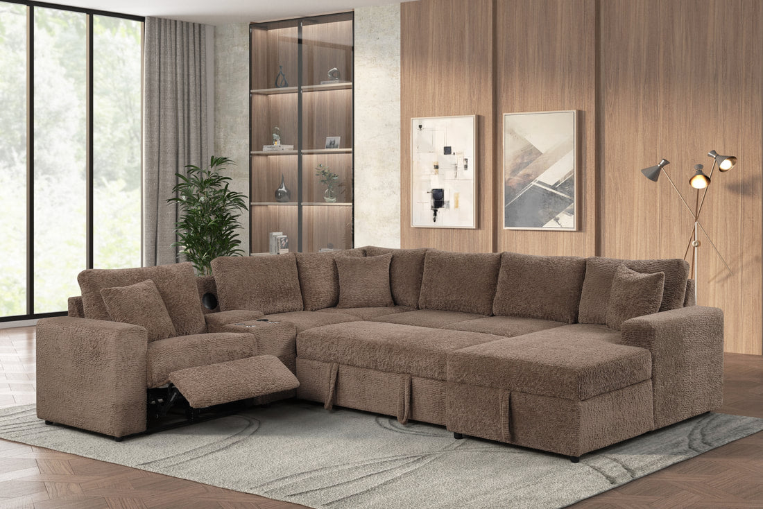 Hunter Recliner + Storage Sectional w/Consoles (Mocha)