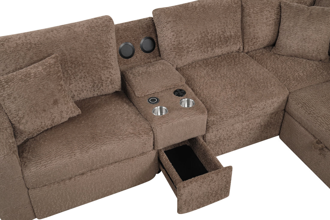 Hunter Recliner + Storage Sectional w/Consoles (Mocha)