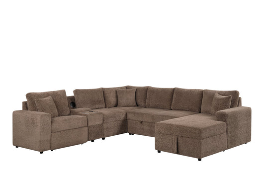 Hunter Recliner + Storage Sectional w/Consoles (Mocha)