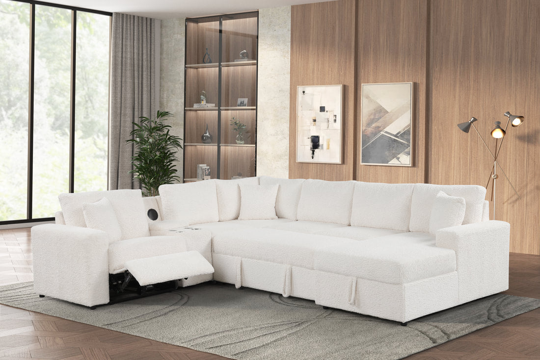 Hunter Recliner + Storage Sectional w/Consoles (Ivory)