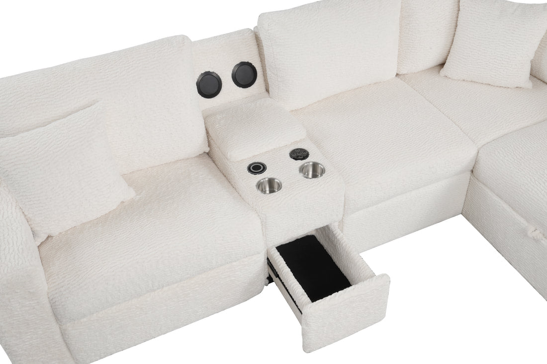 Hunter Recliner + Storage Sectional w/Consoles (Ivory)