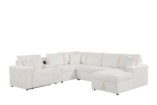Hunter Recliner + Storage Sectional w/Consoles (Ivory)