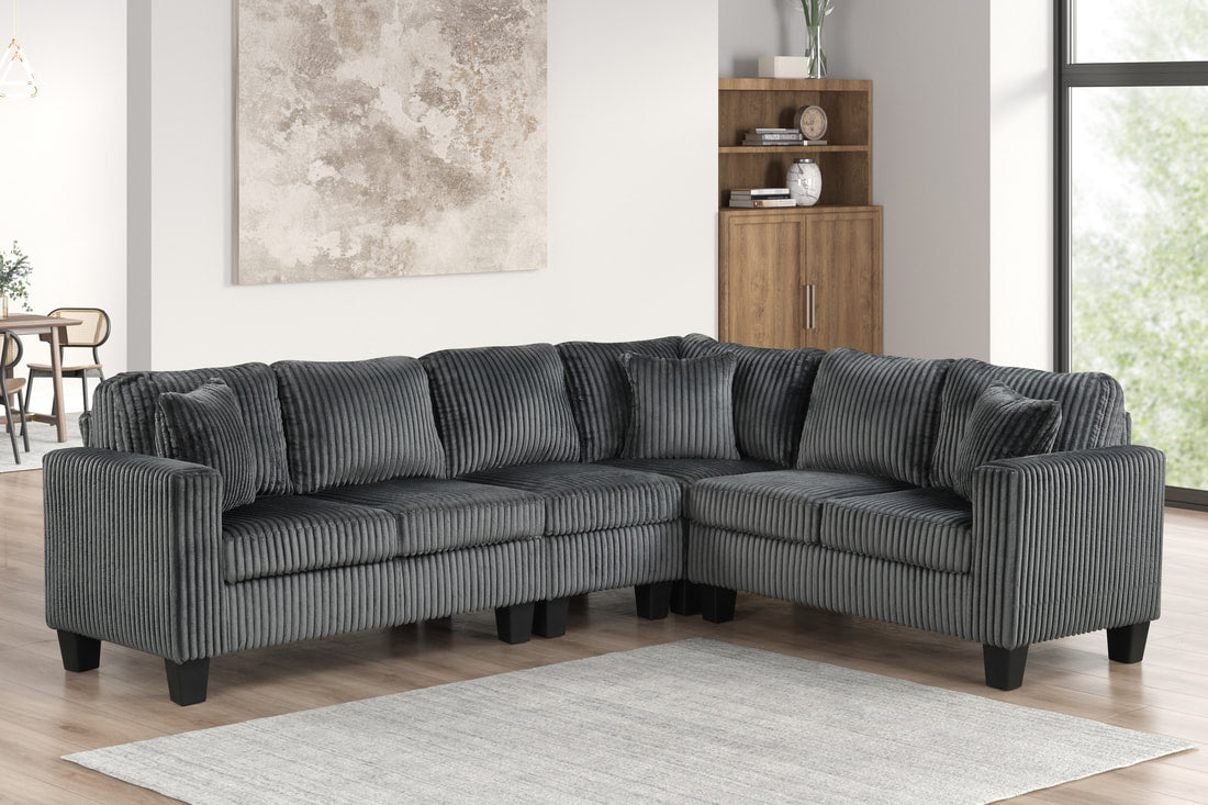 Logan Corduroy Reversible Sectional (Charcoal)