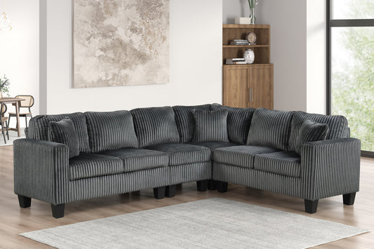 Logan Corduroy Reversible Sectional (Charcoal)