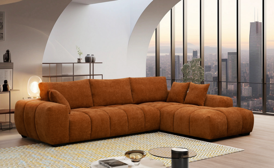 Manhattan Tufted Sectional Couch (Rust Orange)