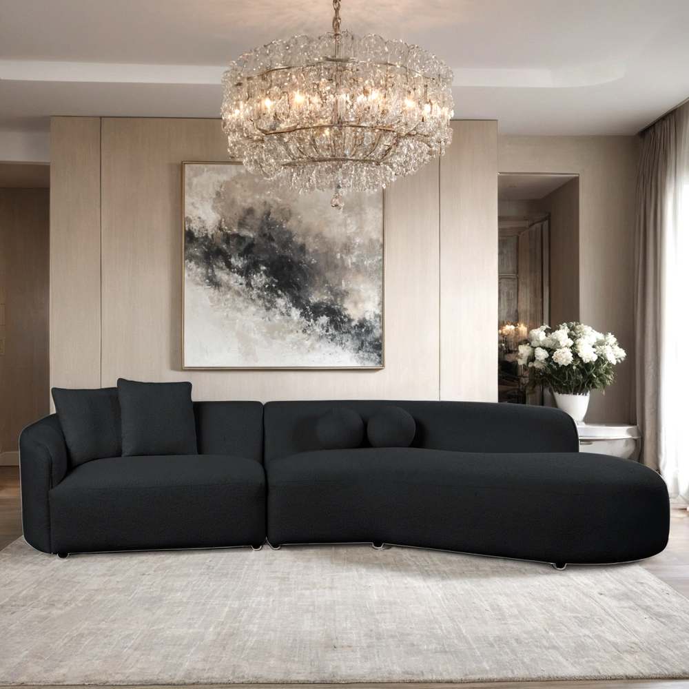 Mia Modern Sectional Couch (Black Boucle)