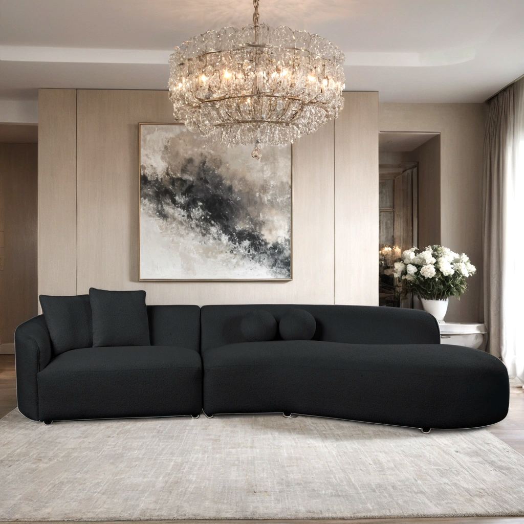 Mia Modern Sectional Couch (Black Boucle)