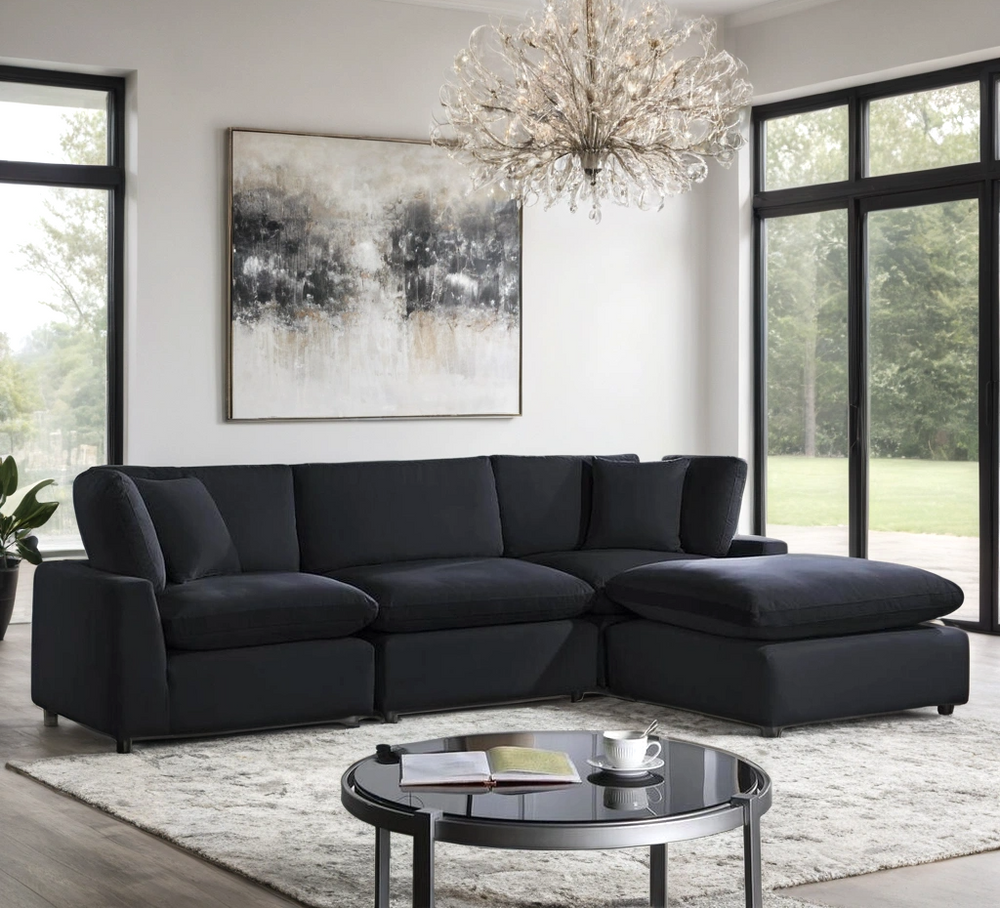 Sky Cloud Couch (4-Piece Black Velvet)