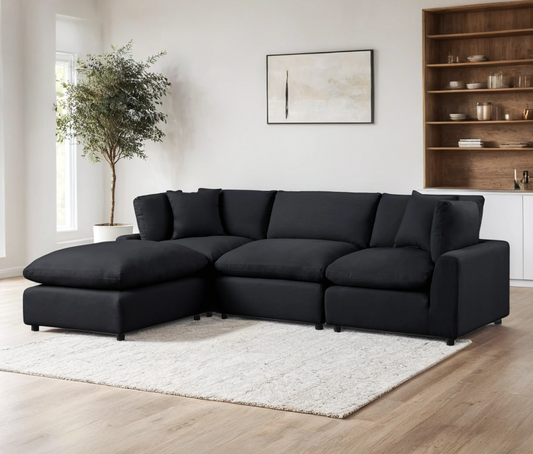 Sky Cloud Couch (4-Piece Black Linen)