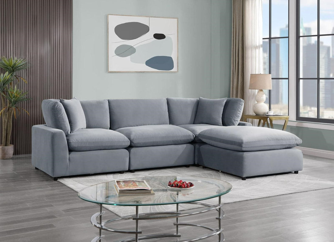 Sky Cloud Couch (4-Piece Grey Velvet)