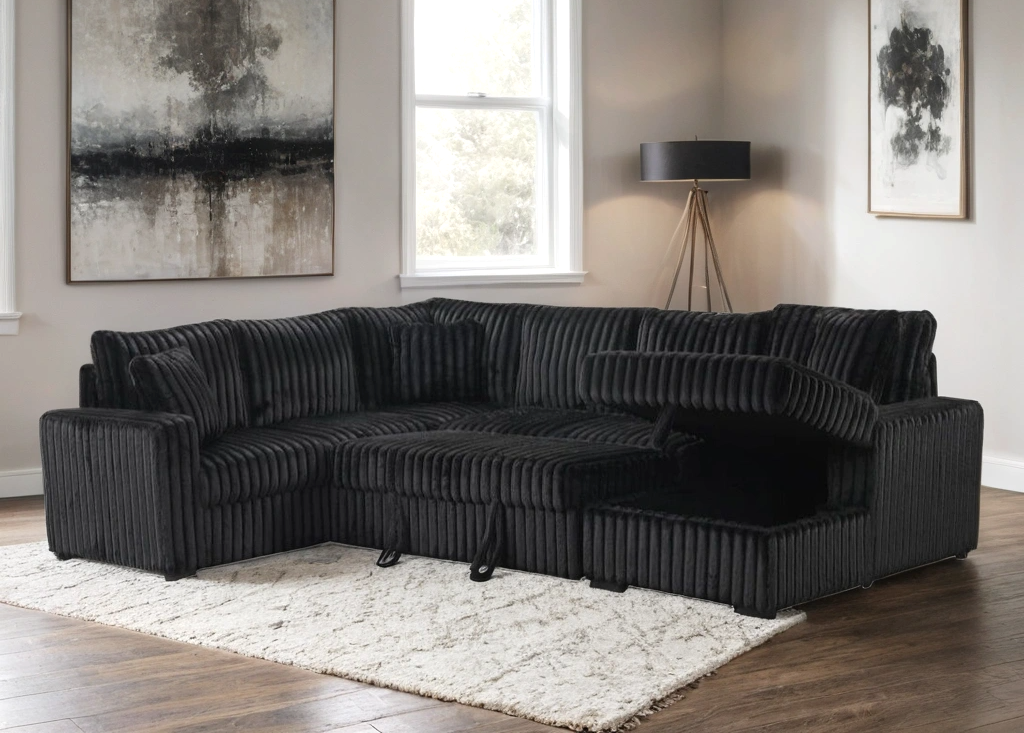 Forever Pull-Out Storage Sectional (Black)
