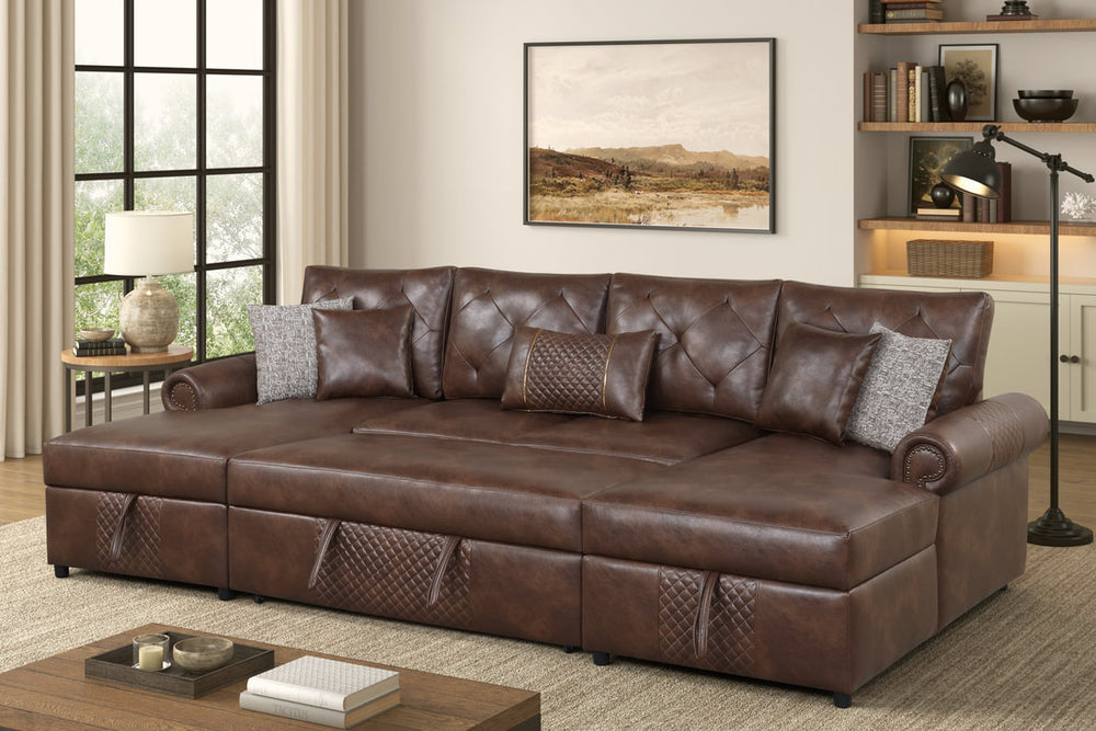Sonoma Leather Sleeper Sectional w/Storage (Brown)